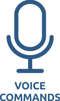 Blue microphone icon above the words VOICE COMMANDS
