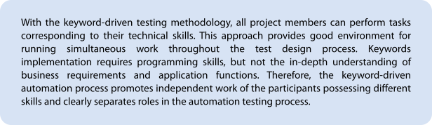 Paragraph explaining keyword-driven testing methodology enables non-programmers to execute tests independently
