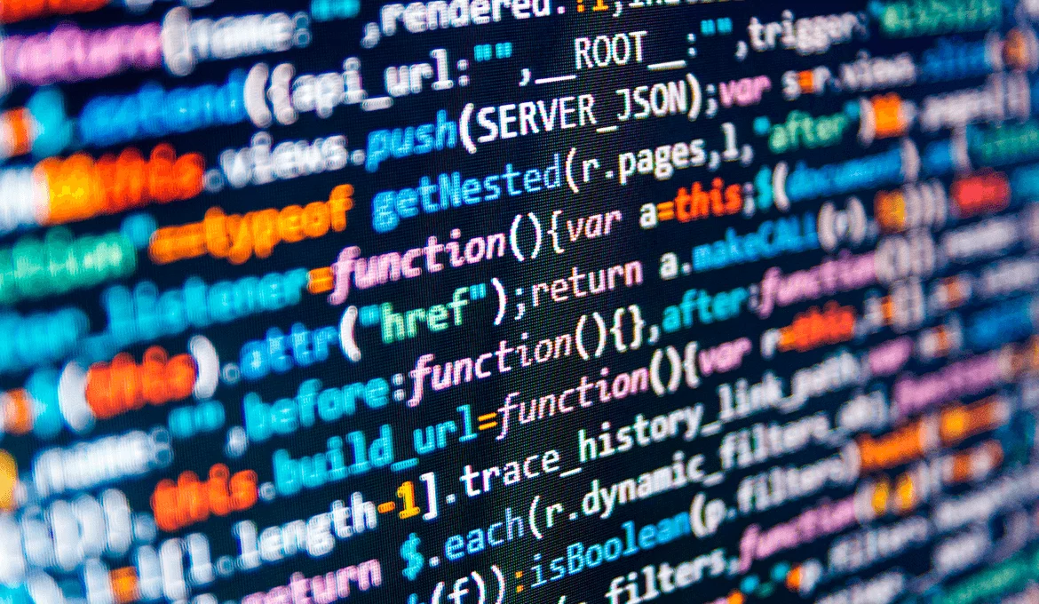 Close-up of source code on screen representing application security testing and vulnerability analysis