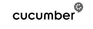 Cucumber logo with lowercase cucumber text and small gray speech bubble icon