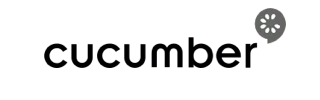 Cucumber logo with lowercase cucumber text and small gray speech bubble icon