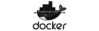 Docker logo with whale carrying containers above the text docker