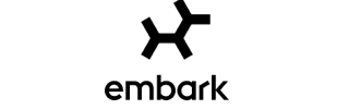Embark logo with abstract black geometric symbol above lowercase embark text