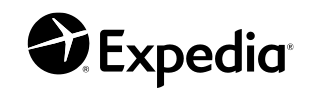 Expedia logo with black airplane icon and wordmark
