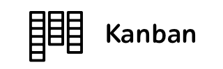 Kanban logo with three vertical workflow columns beside the text Kanban