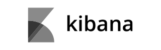 Kibana logo with abstract gray emblem and black kibana text