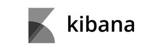 Kibana logo with abstract gray emblem and black kibana text