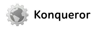 Konqueror logo with gray gear icon and black wordmark Konqueror