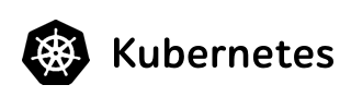 Kubernetes logo with ship wheel icon and Kubernetes text