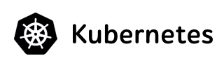 Kubernetes logo with ship wheel icon and Kubernetes text