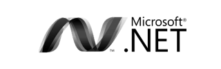 Microsoft .NET logo with abstract ribbon icon in black and gray