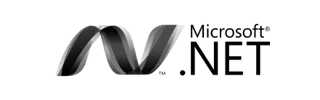 Microsoft .NET logo with abstract ribbon icon in black and gray