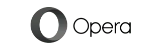 Opera logo with stylized gray and black O icon and black Opera text