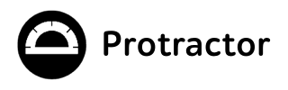 Protractor logo with black protractor icon and the text Protractor