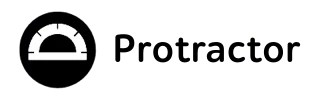 Protractor logo with black protractor icon and the text Protractor