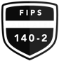 Shield-shaped compliance badge with text FIPS 140-2