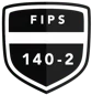 Shield-shaped compliance badge with text FIPS 140-2