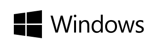 Windows logo with black window icon and Windows text