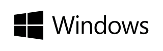 Windows logo with black window icon and Windows text