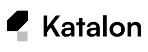 Katalon logo with black geometric mark and gray accent square