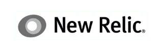 New Relic logo with gray circular icon and black wordmark