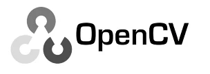 OpenCV logo with stylized gray icon and black OpenCV text