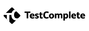 TestComplete logo with black geometric icon and TestComplete text