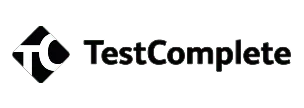 TestComplete logo with black geometric icon and TestComplete text