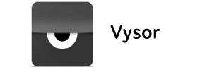 Vysor logo with stylized black and white eye icon and text Vysor