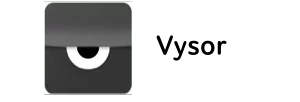 Vysor logo with stylized black and white eye icon and text Vysor
