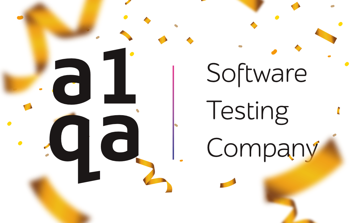 a1qa Software Testing Company logo with celebratory gold confetti on white background
