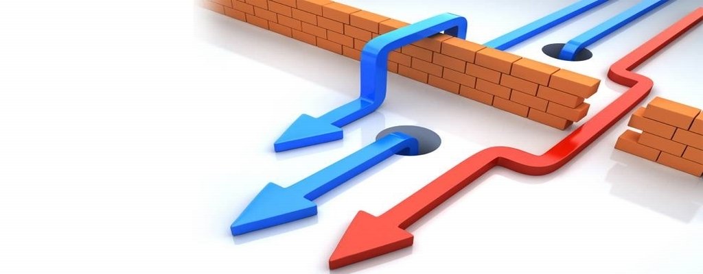 Blue and red arrows bypassing brick barriers, illustrating security testing paths and vulnerabilities