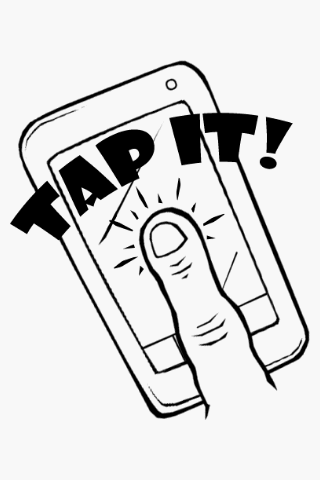 Hand tapping smartphone screen with TAP IT! text, illustrating mobile user interaction