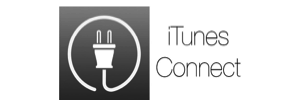 iTunes Connect logo with white plug icon on gray background