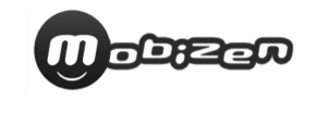 Mobizen logo in black and white on a rectangular background