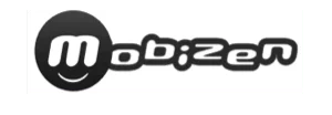 Mobizen logo in black and white on a rectangular background