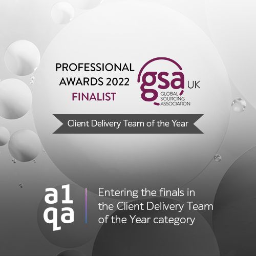 Professional Awards 2022 Finalist, gsa UK Client Delivery Team of the Year badge for a1qa