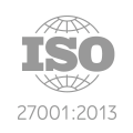 ISO globe logo with certification text ISO 27001:2013