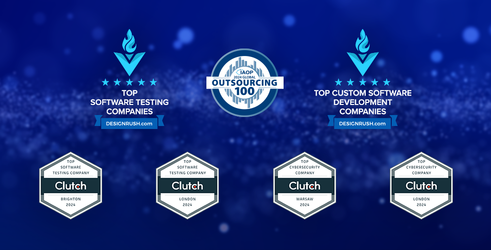 IAOP 2024 GLOBAL OUTSOURCING 100 with DesignRush and Clutch 2024 software testing recognitions