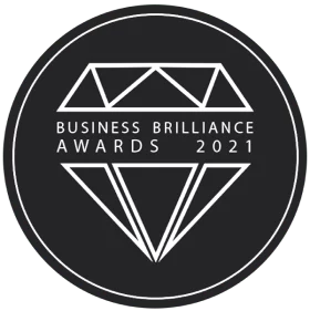 BUSINESS BRILLIANCE AWARDS 2021 diamond-shaped award badge recognizing customer-first excellence