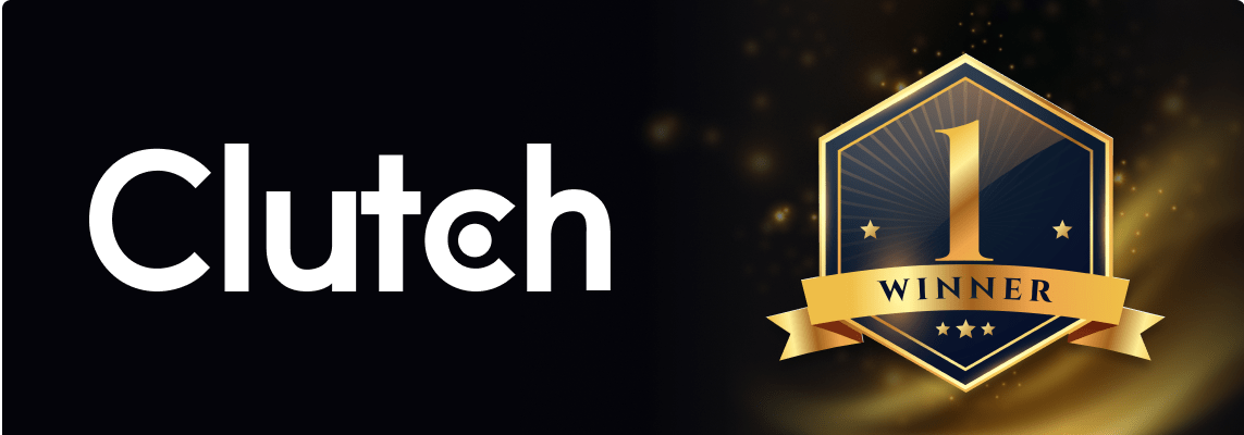 Clutch logo beside a gold 1 WINNER award badge on dark background