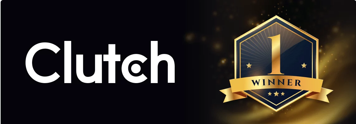 Clutch logo beside a gold 1 WINNER award badge on dark background