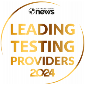 Clutch LEADING TESTING PROVIDERS 2024 award badge in gold circular design