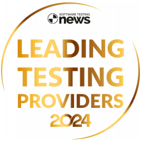 Clutch LEADING TESTING PROVIDERS 2024 award badge in gold circular design