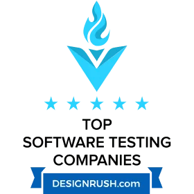 DesignRush.com badge reading TOP SOFTWARE TESTING COMPANIES with blue flame and five stars