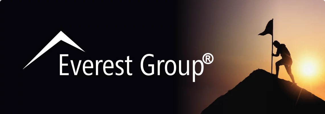 Everest Group® recognition graphic with climber silhouette planting a flag on a mountain peak