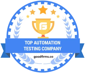 Badge reading TOP AUTOMATION TESTING COMPANY with trophy and goodfirms.co branding