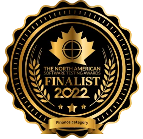 THE NORTH AMERICAN SOFTWARE TESTING AWARDS FINALIST 2022 Finance category award badge
