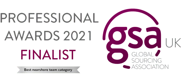 PROFESSIONAL AWARDS 2021 FINALIST Best nearshore team category gsa UK GLOBAL SOURCING ASSOCIATION
