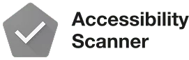 Accessibility Scanner logo with white check mark in gray pentagon